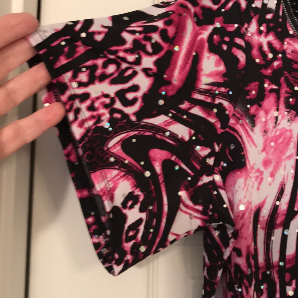 Essentials pink and black tunic Rhinestone V neck and Sequin bling super soft - Picture 6 of 8